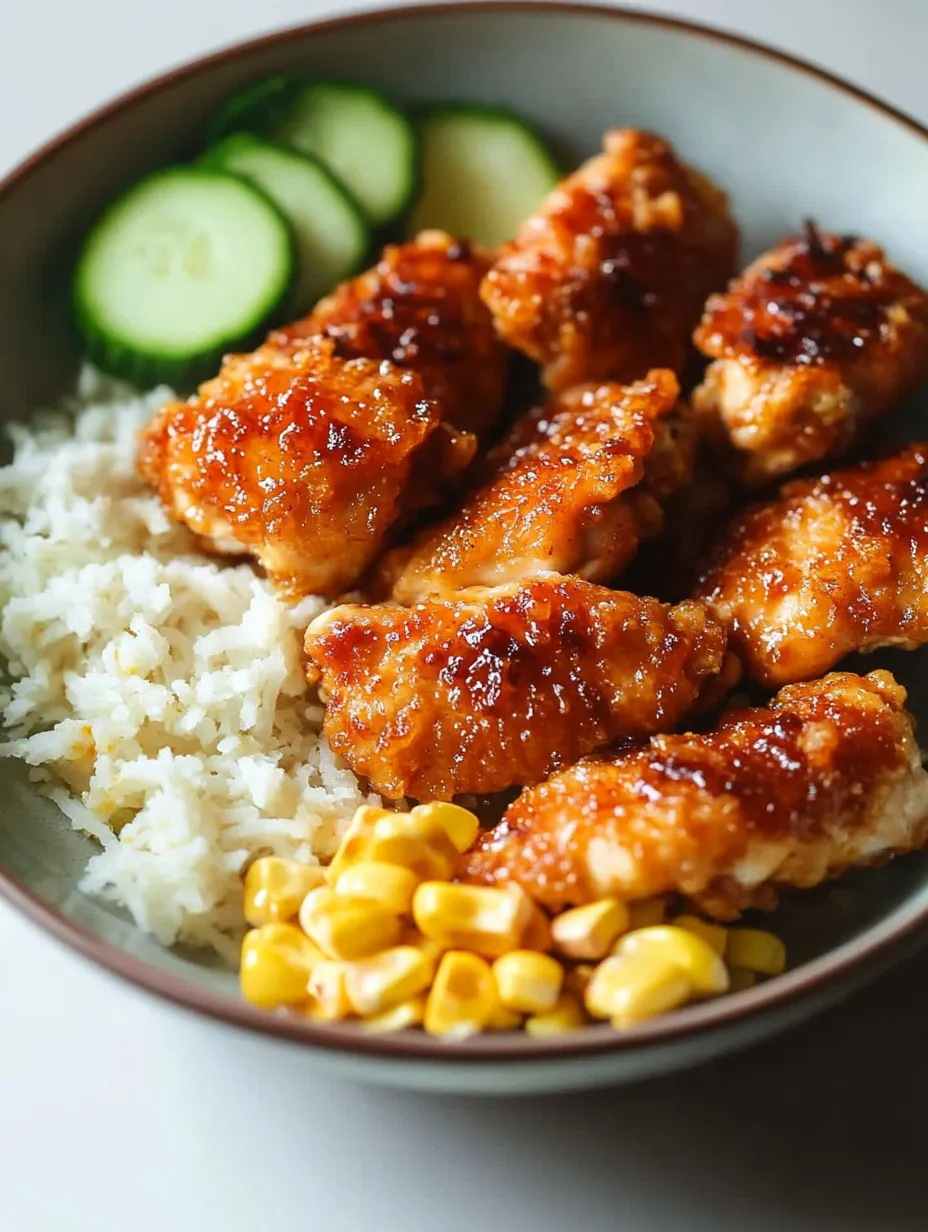 A plate of food with rice, corn, and chicken.