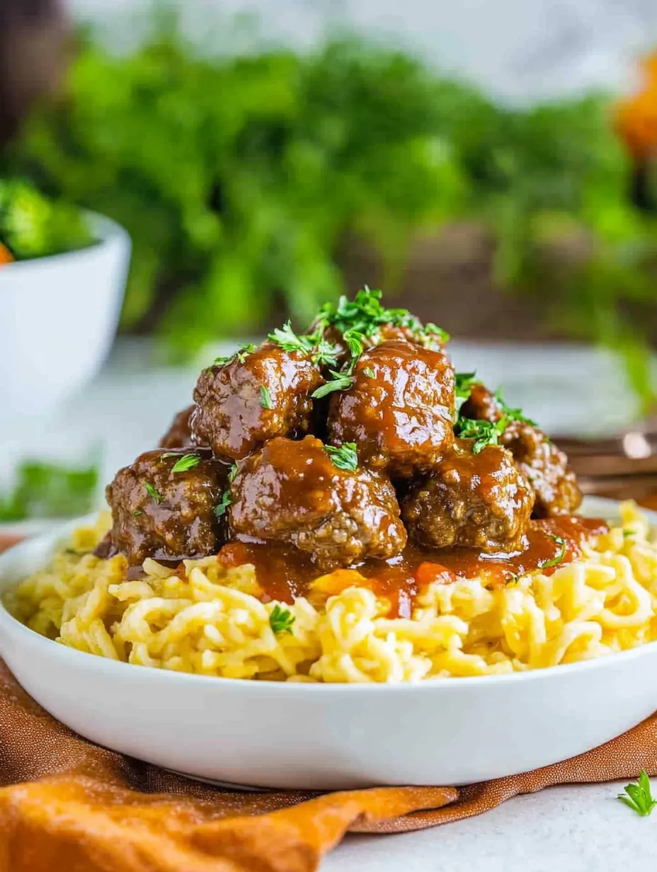 A plate of meatballs covered in gravy.