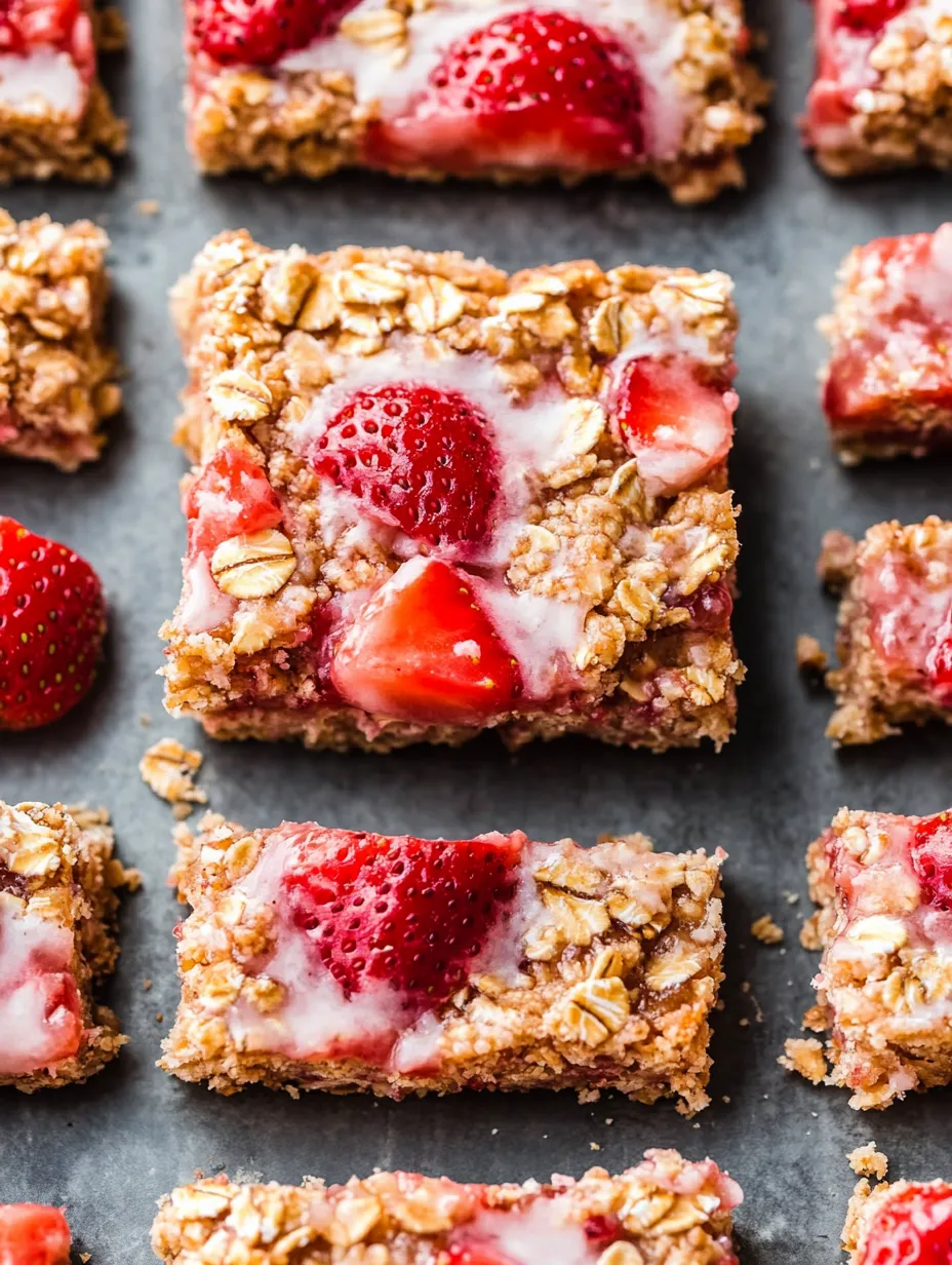 A close up of a strawberry oatmeal bar.