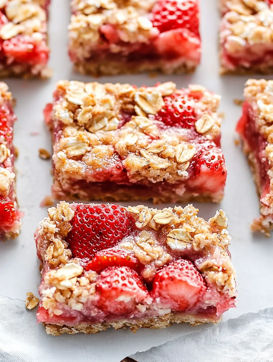 A close up of a strawberry oatmeal bar.