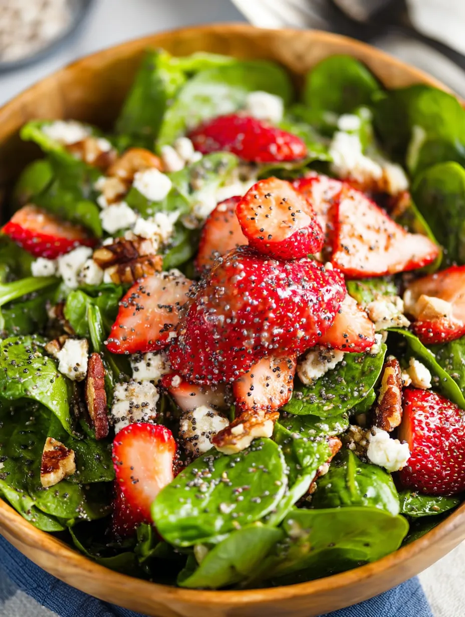 A bowl of salad with strawberries and spinach.