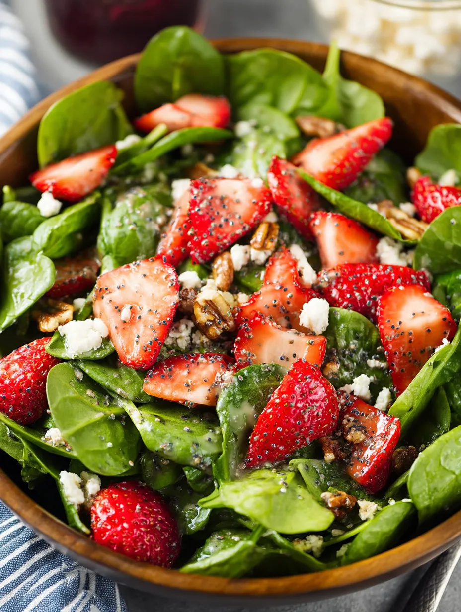 A bowl of spinach strawberry salad.