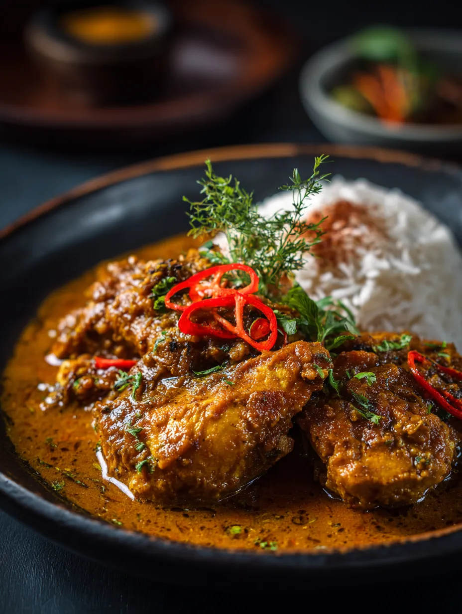 A plate of chicken with red peppers and rice.