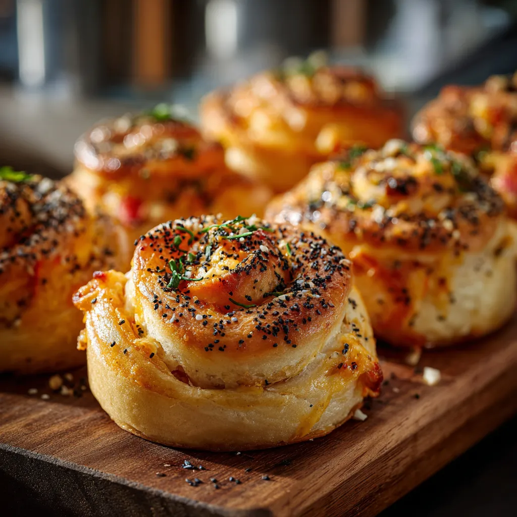 A plate of breakfast rolls with sesame seeds on top.
