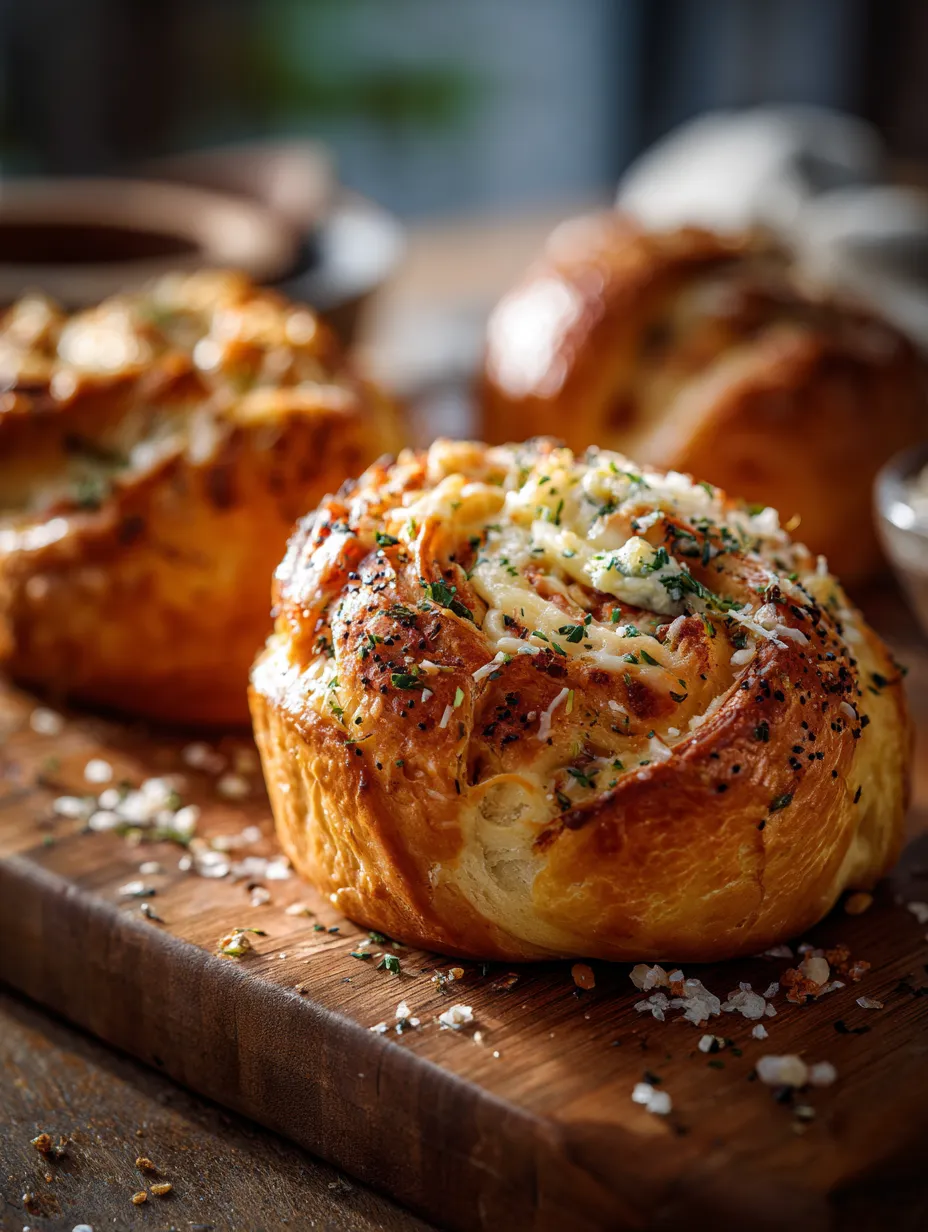 Three rolls on a wooden table.