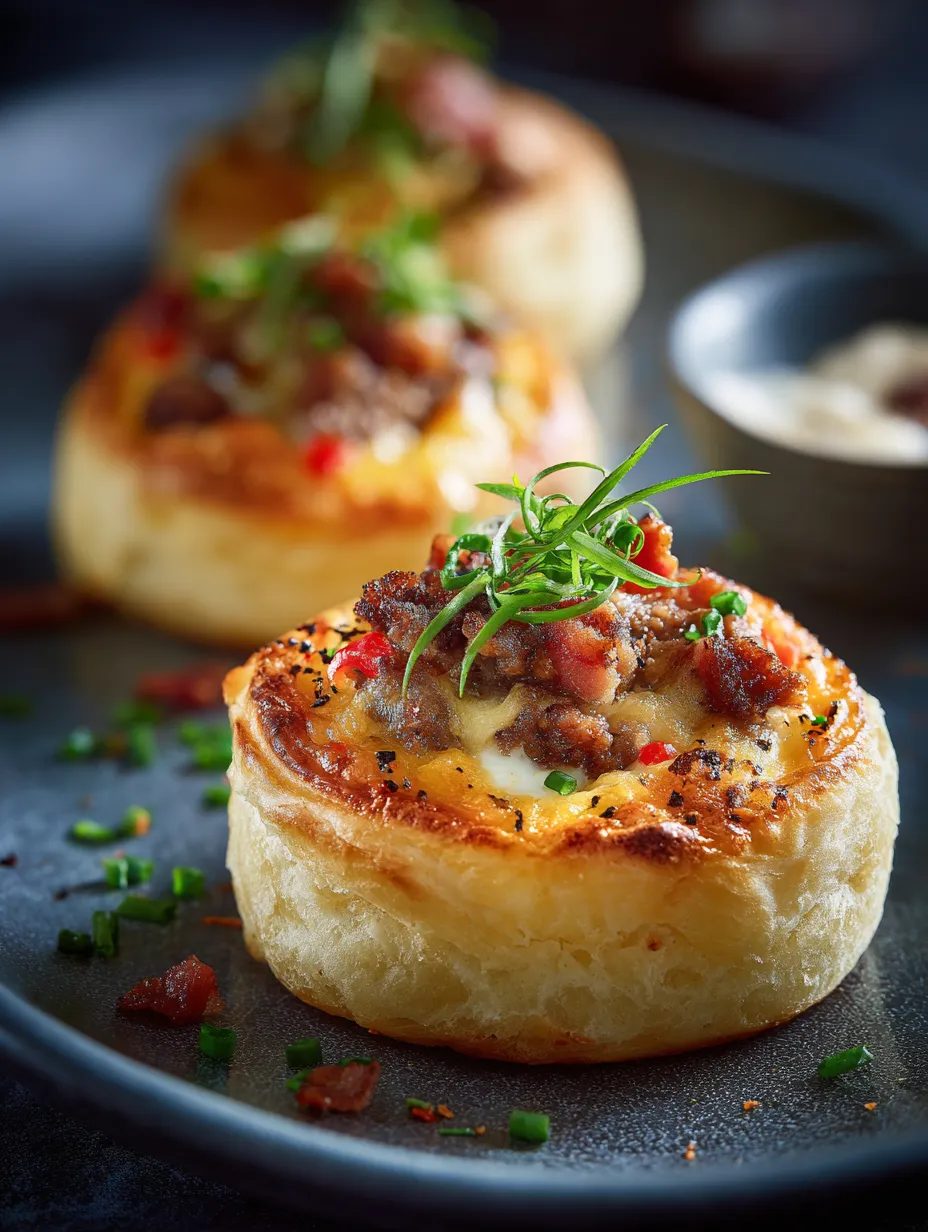 Two breakfast rolls with meat and cheese.