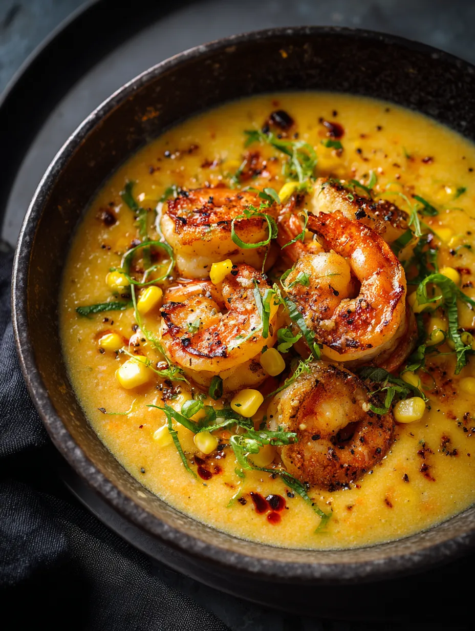 A bowl of shrimp and corn bisque.