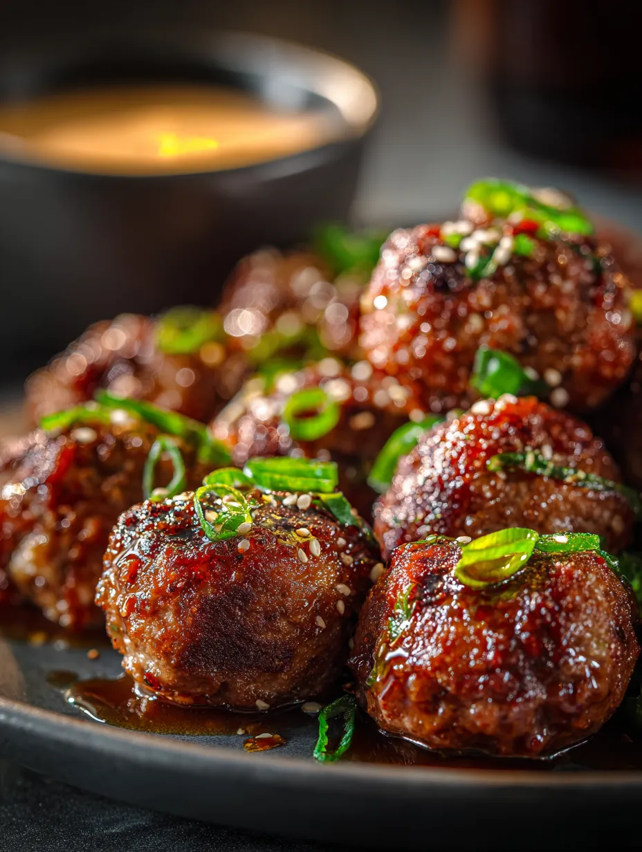 A plate of Korean BBQ meatballs with spicy mayo dip.