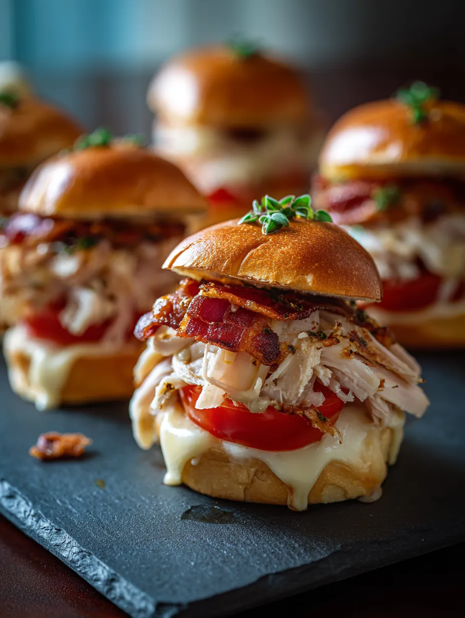 A plate of Kentucky Hot Brown Sliders.