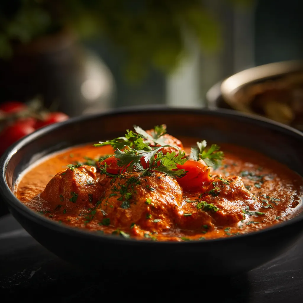 A bowl of chicken tikka masala.