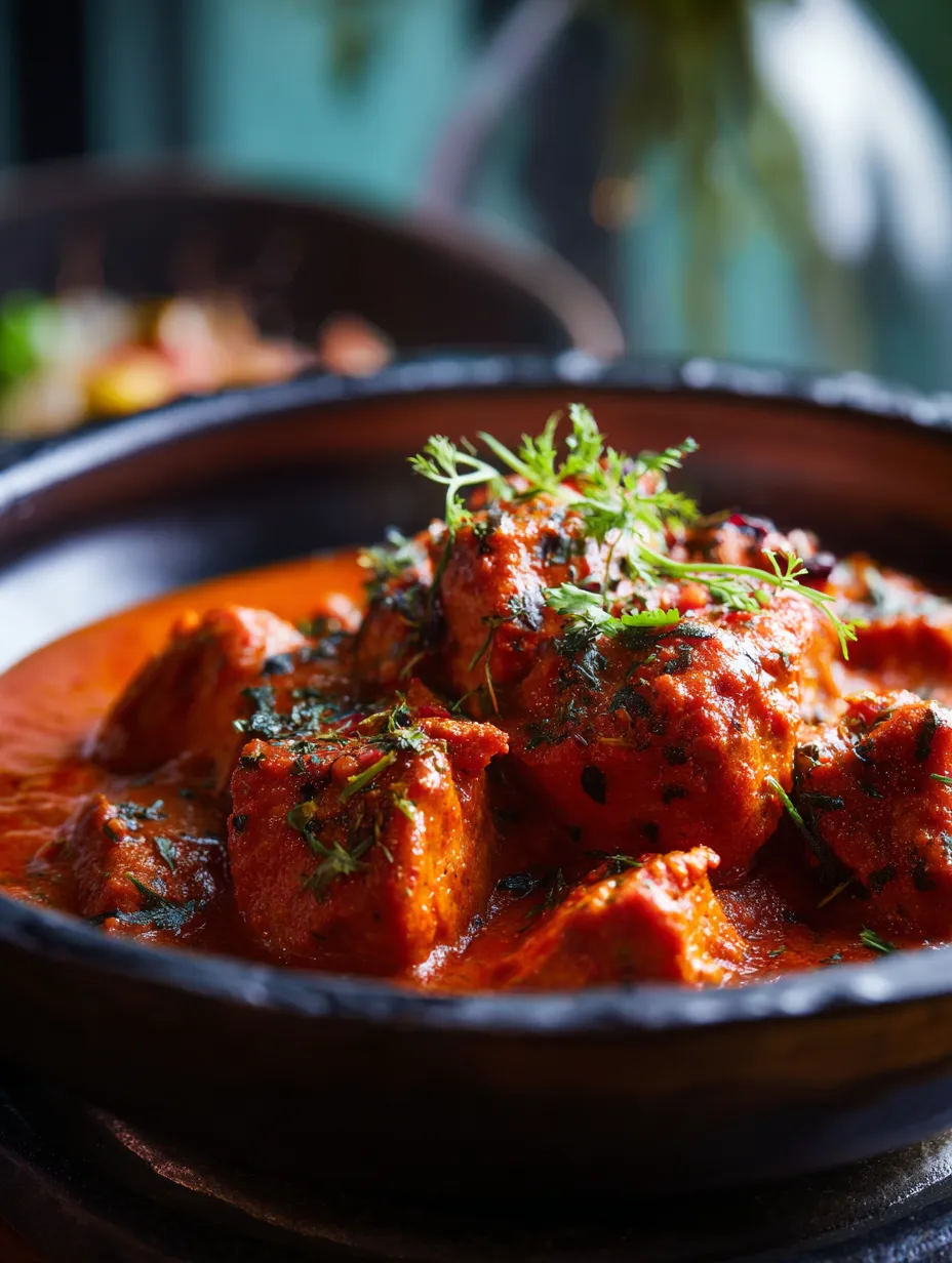 A bowl of chicken tikka masala.