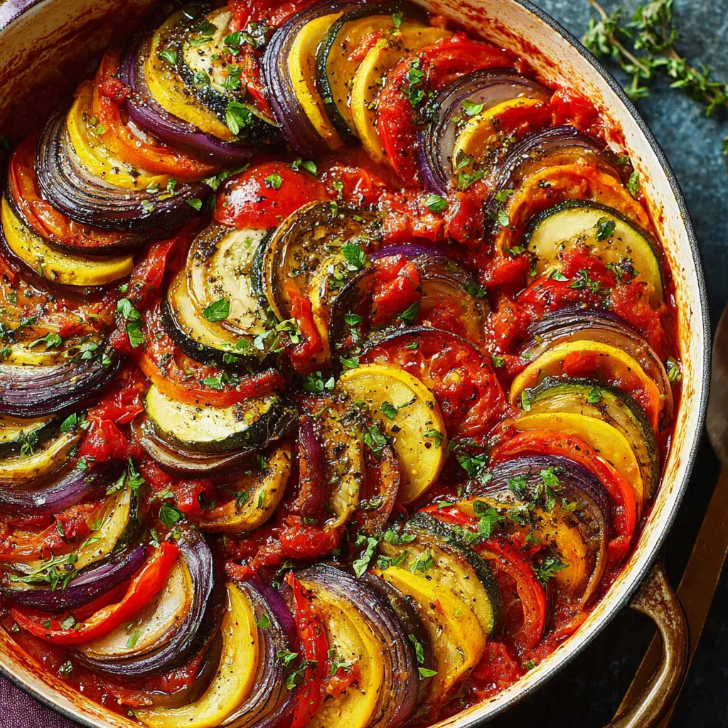 A close up of a homemade classic French ratatouille.