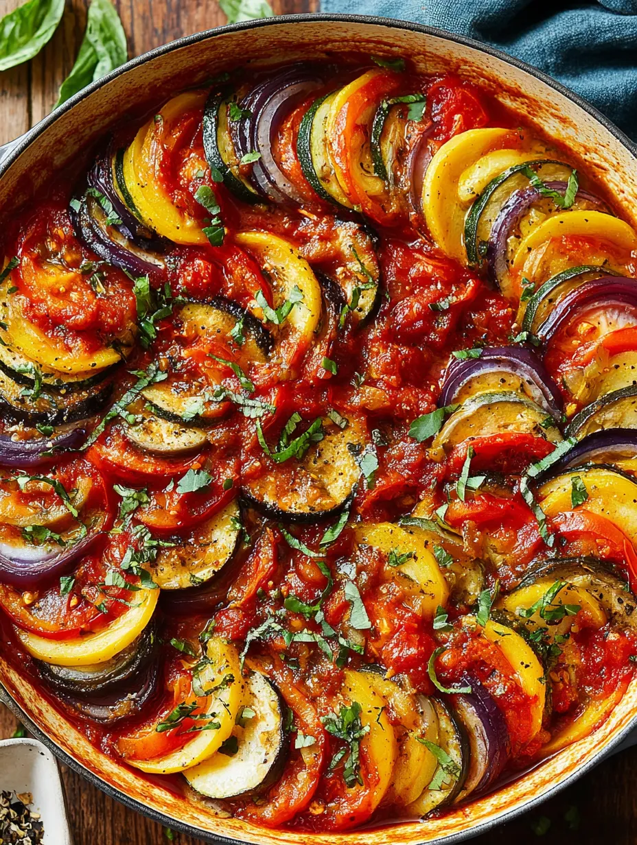 A close up of a homemade classic French ratatouille.