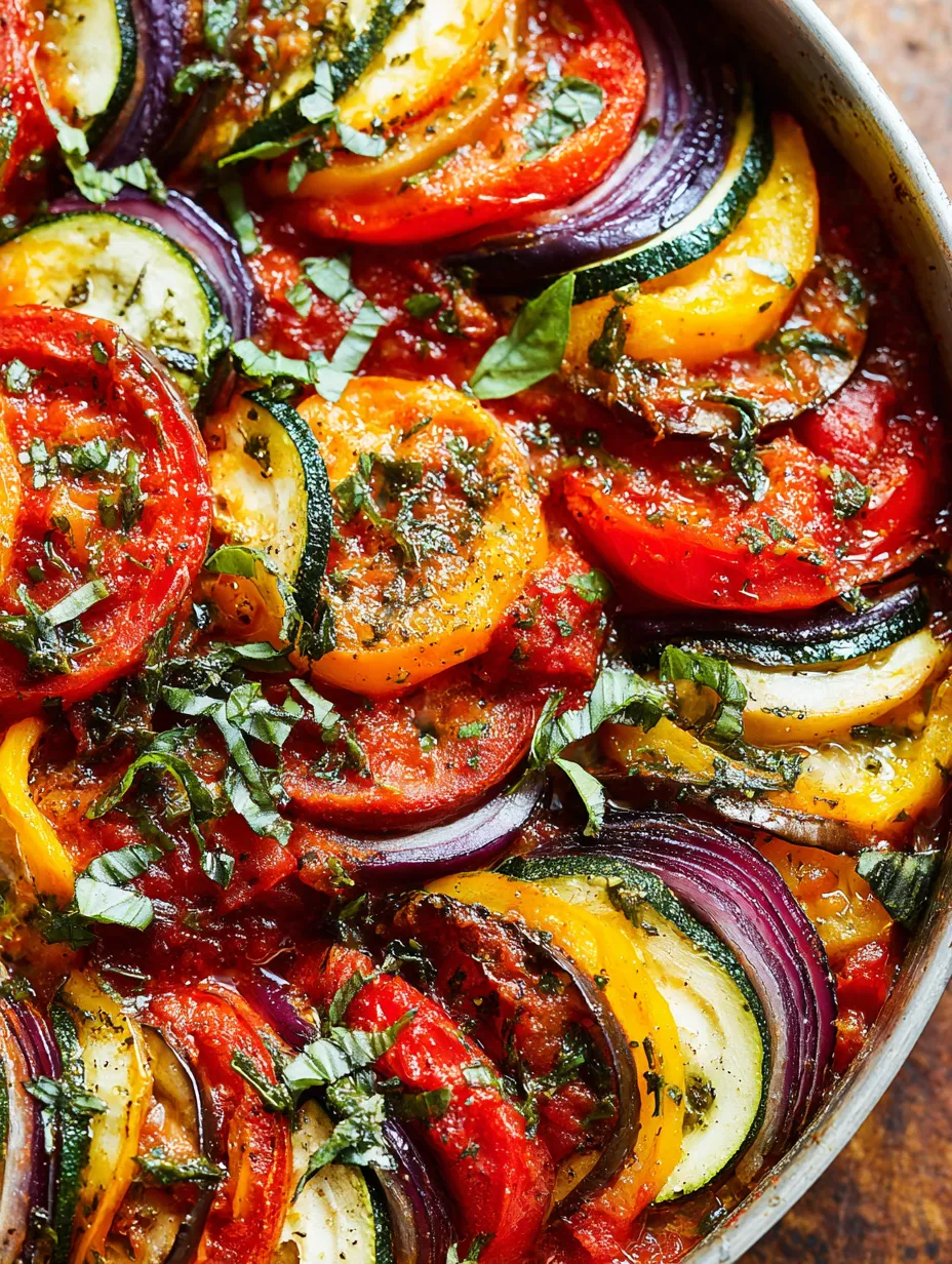 A close up of a homemade classic French ratatouille.