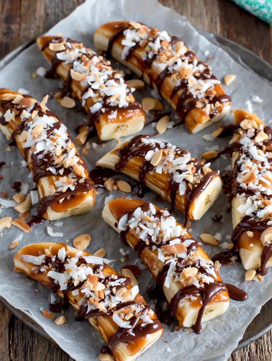 A plate of frozen banana snacks with chocolate drizzled on top.