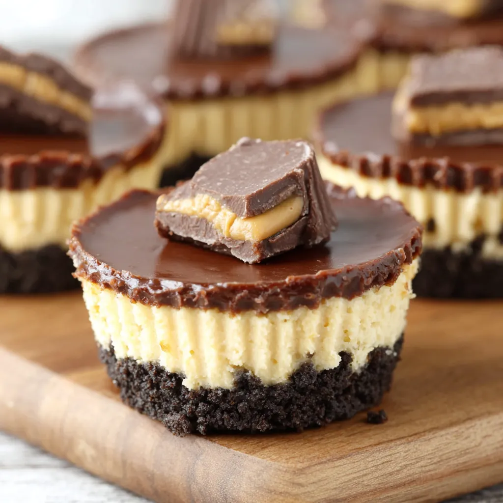 A close up of a chocolate cupcake with a peanut butter cup on top.