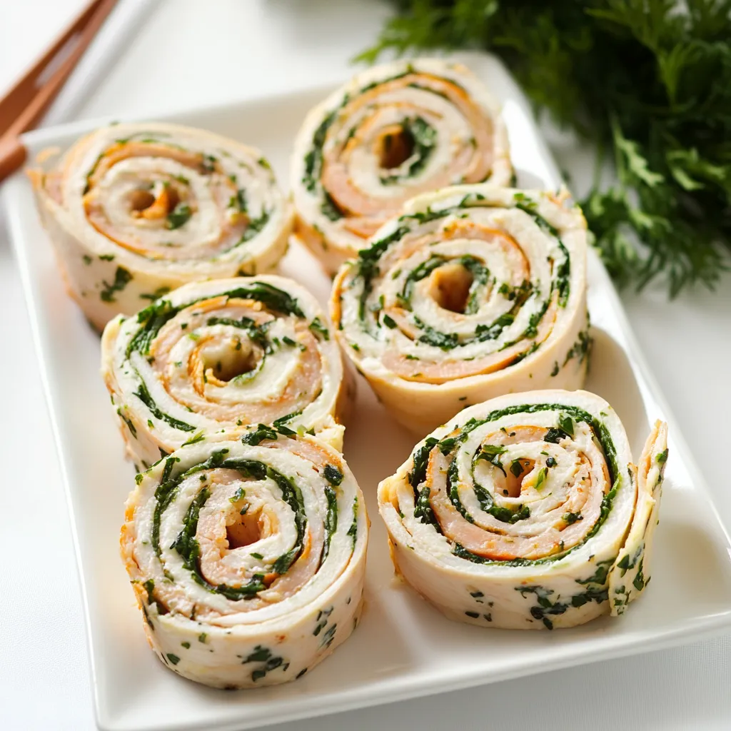 A plate of smoked turkey pinwheels.