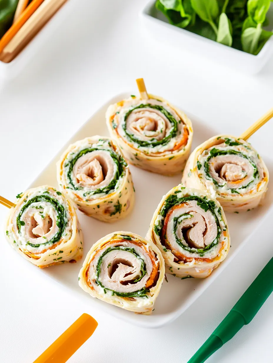 A plate of smoked turkey pinwheels.