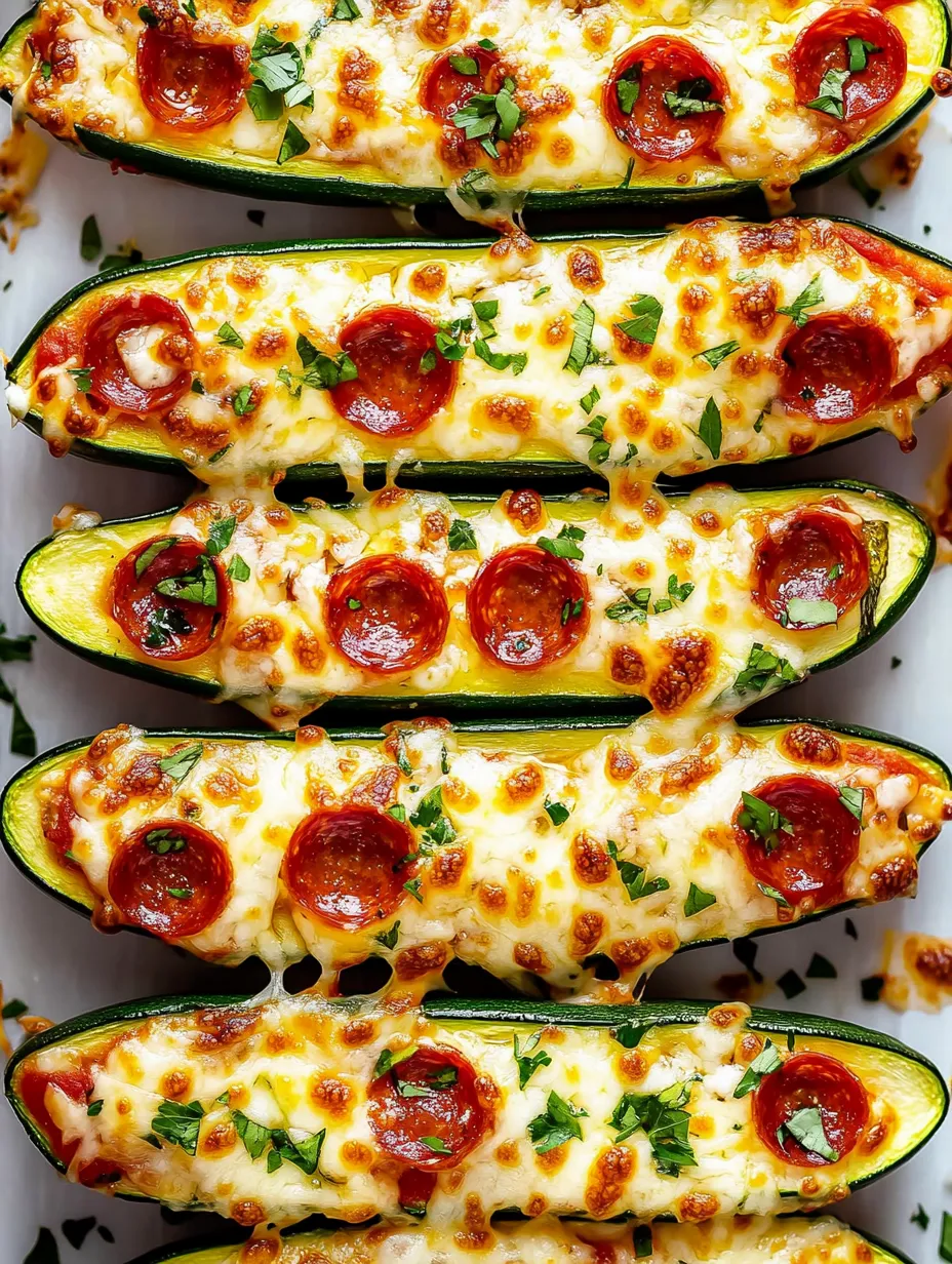 Zucchini pizza boats with cheese and pepperoni.