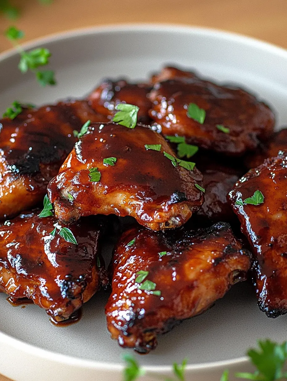 A plate of BBQ chicken thighs.