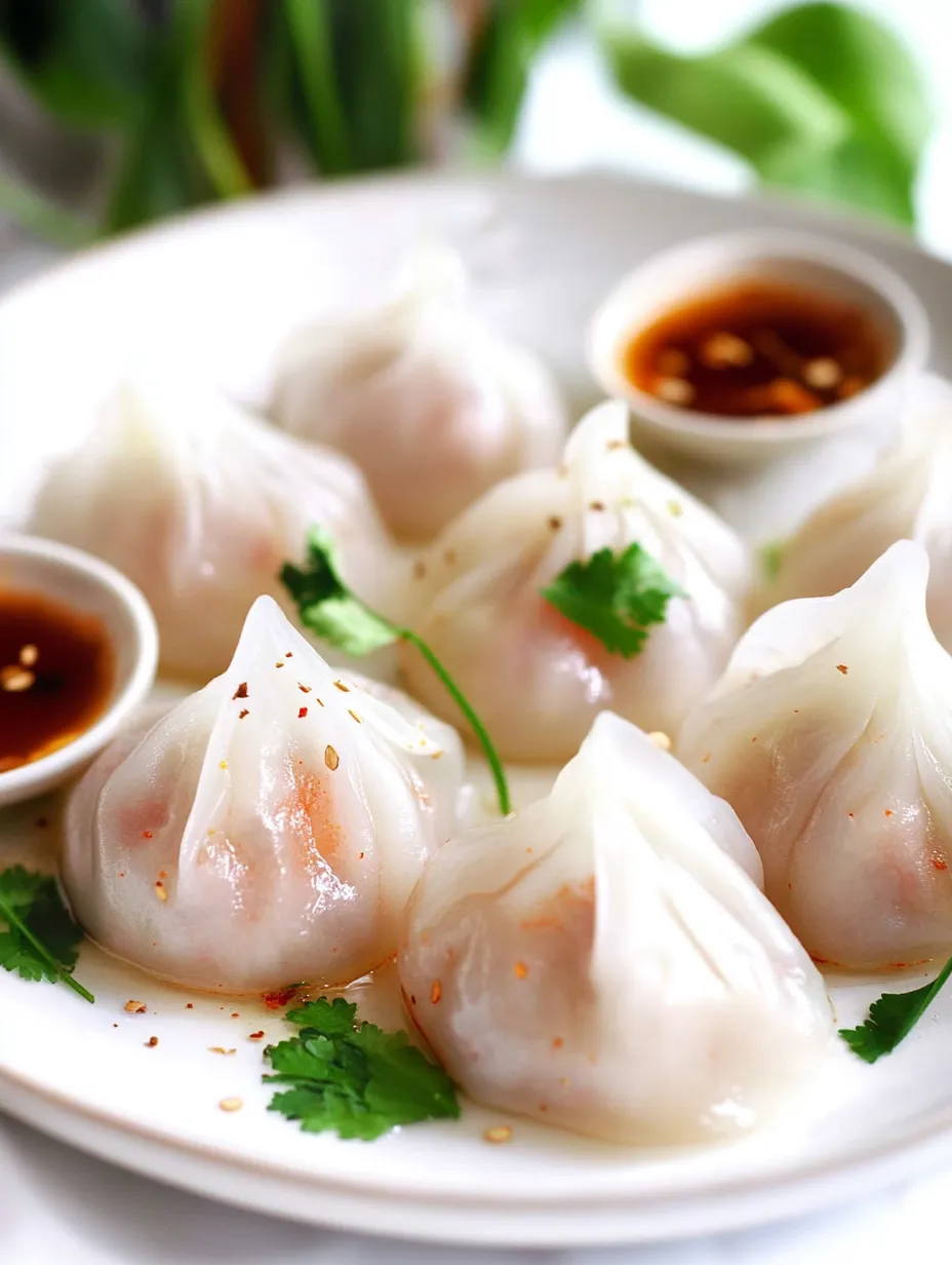 A plate of rice paper dumplings with sauce.