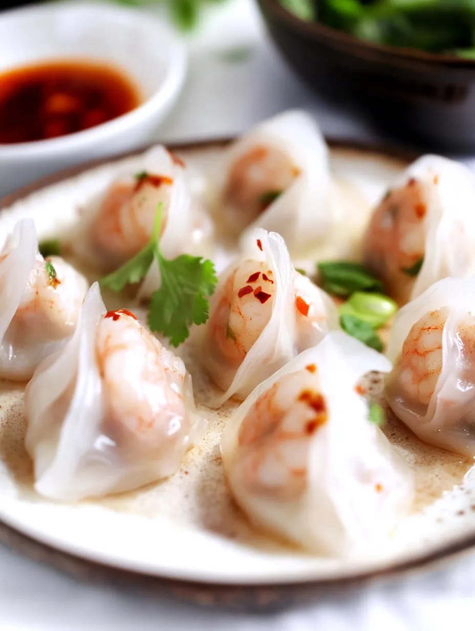 A plate of rice paper shrimp dumplings.