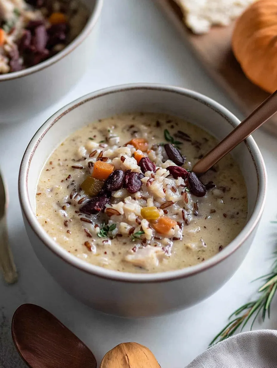 A bowl of soup with rice and vegetables.