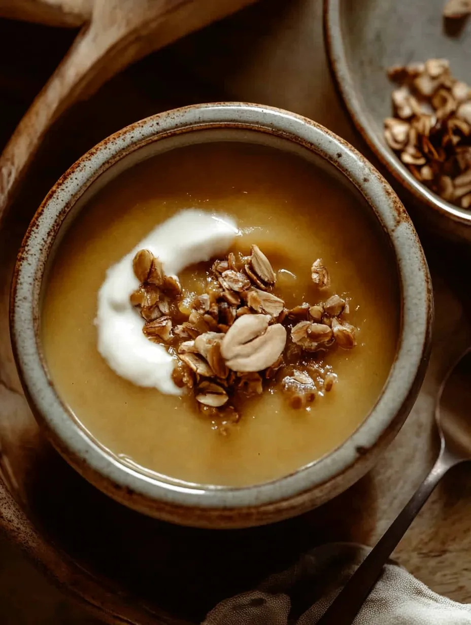 A bowl of soup with a spoon in it.