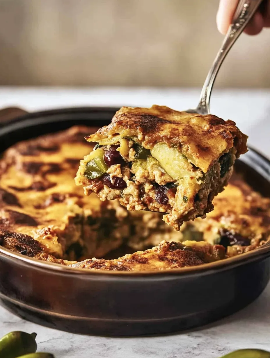 A slice of chili relleno casserole.