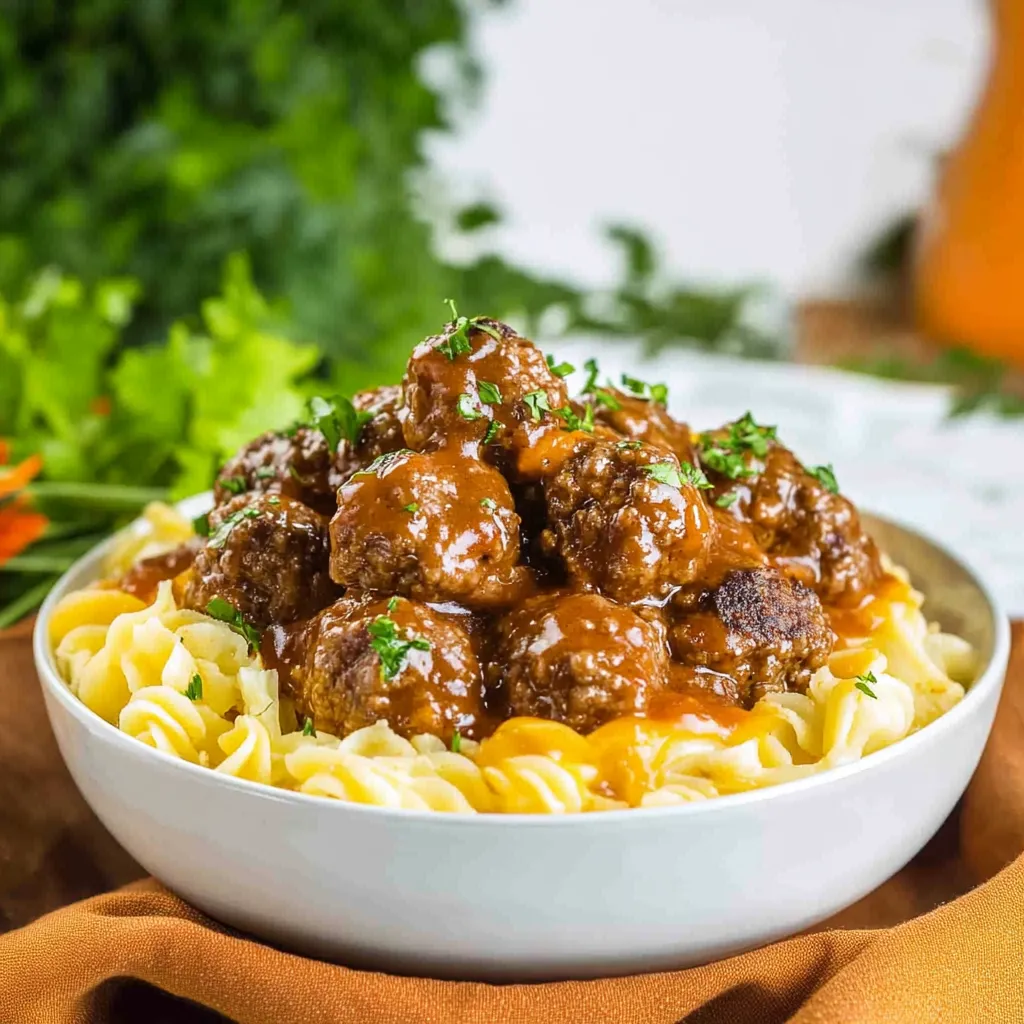 A bowl of meatballs with a brown sauce.