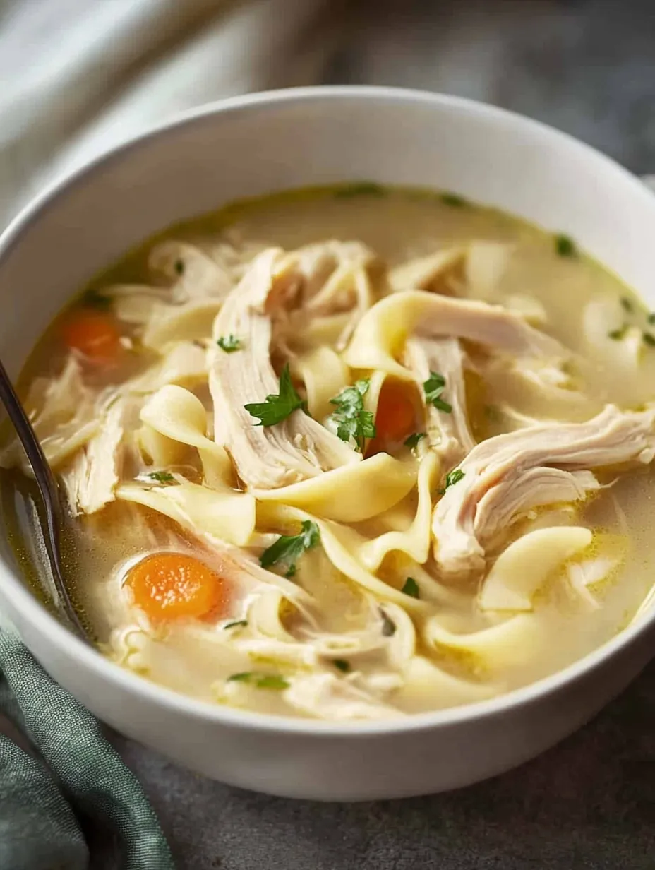 A bowl of chicken noodle soup.