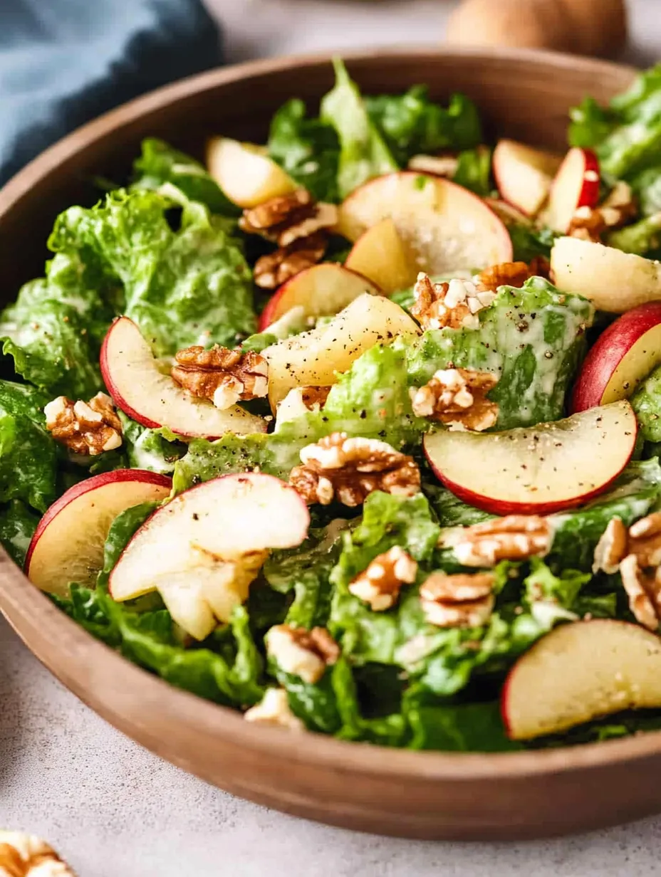 A bowl of salad with apples, walnuts, and greens.