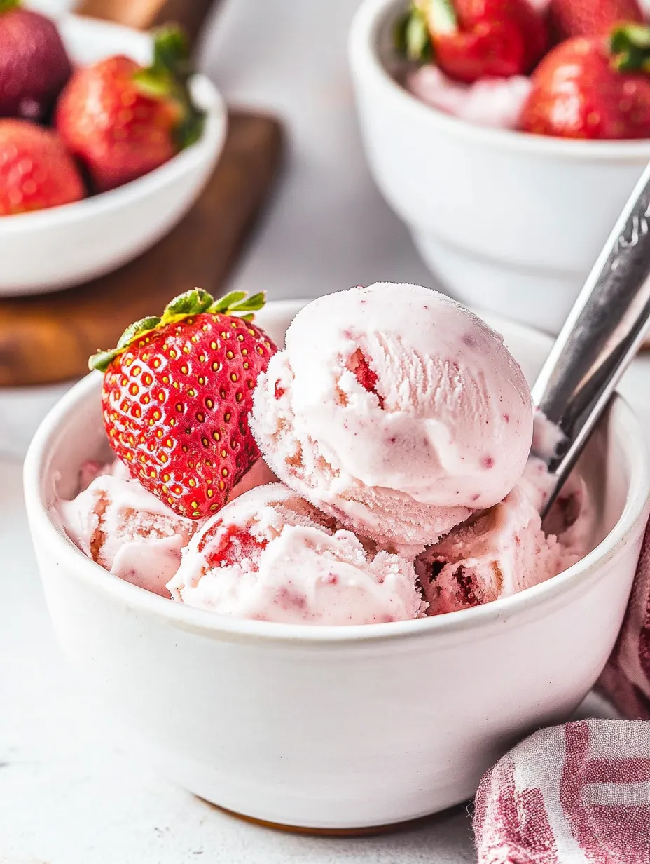 A bowl of vegan strawberry ice cream.
