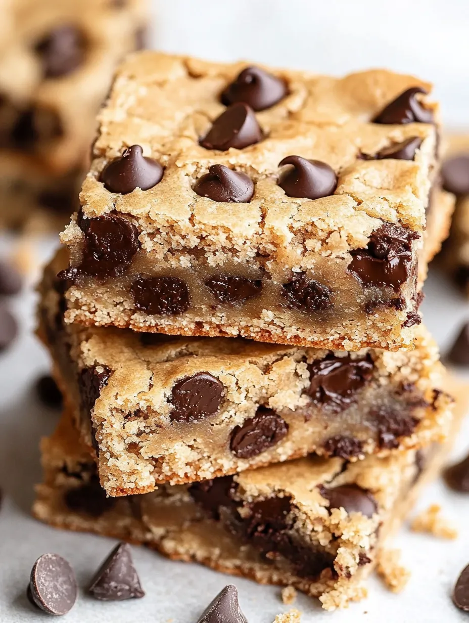 A stack of vegan chocolate chip cookie bars.