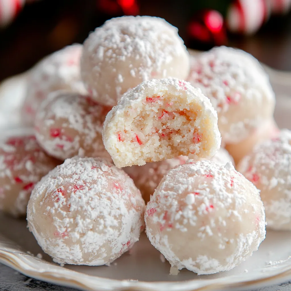 A plate of peppermint snowball cookies.