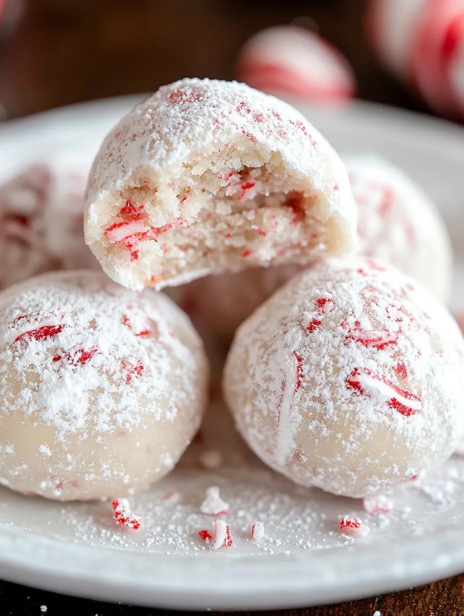 A plate of peppermint snowball cookies.