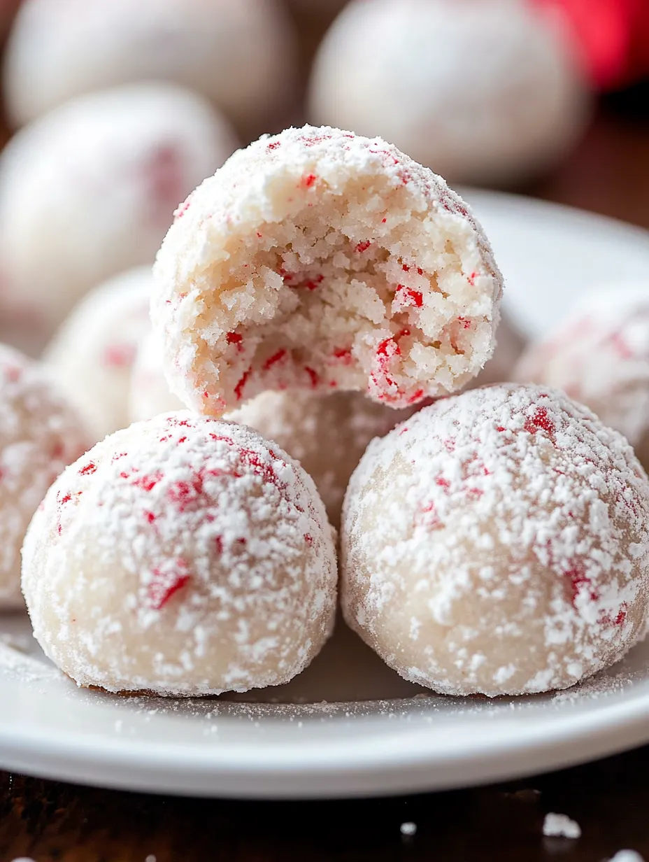 A plate of peppermint snowball cookies.