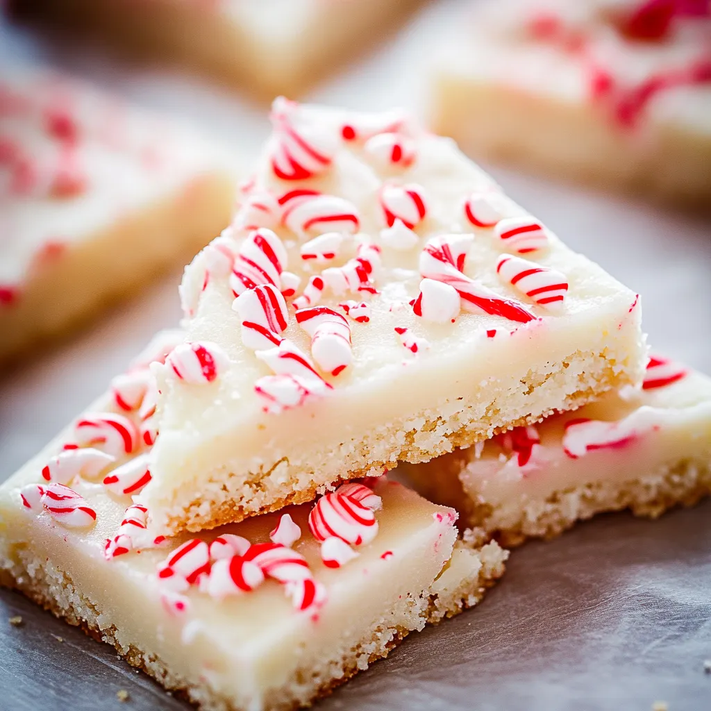 A close up of a peppermint frosted sugar cookie bar.