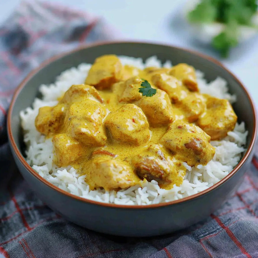 A bowl of rice with chicken and sauce.