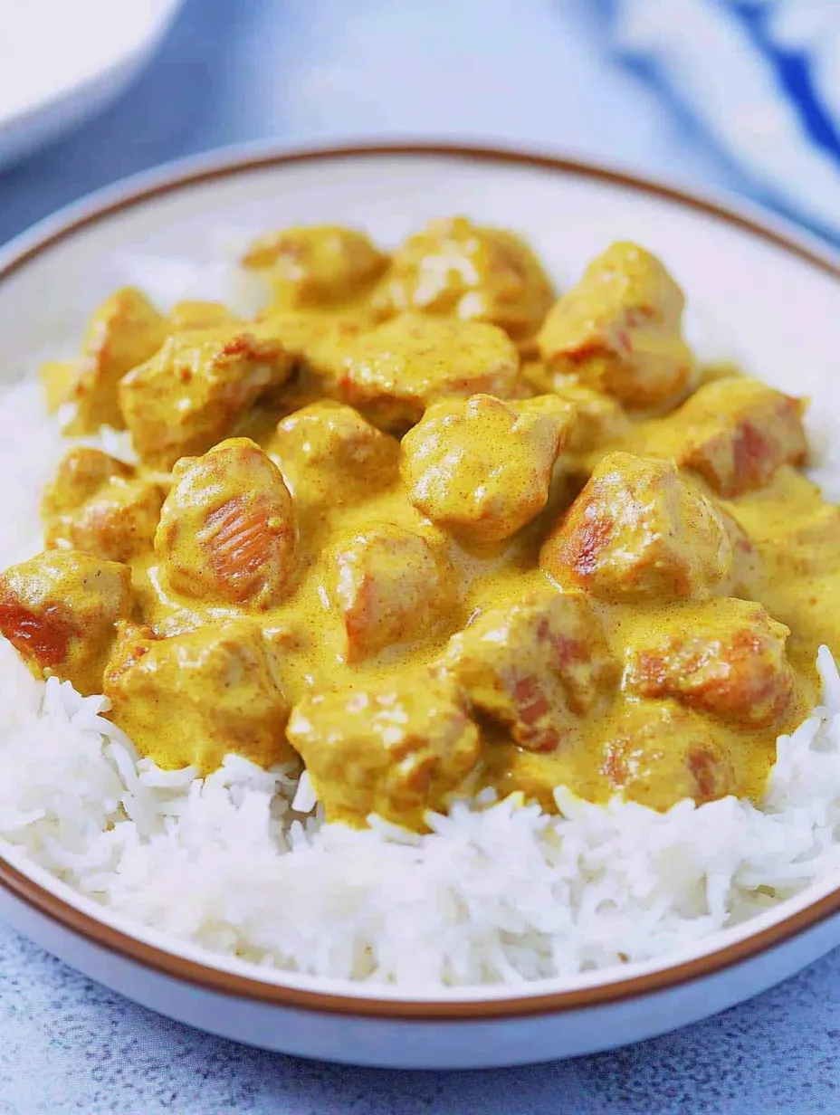 A bowl of creamy coconut chicken curry.