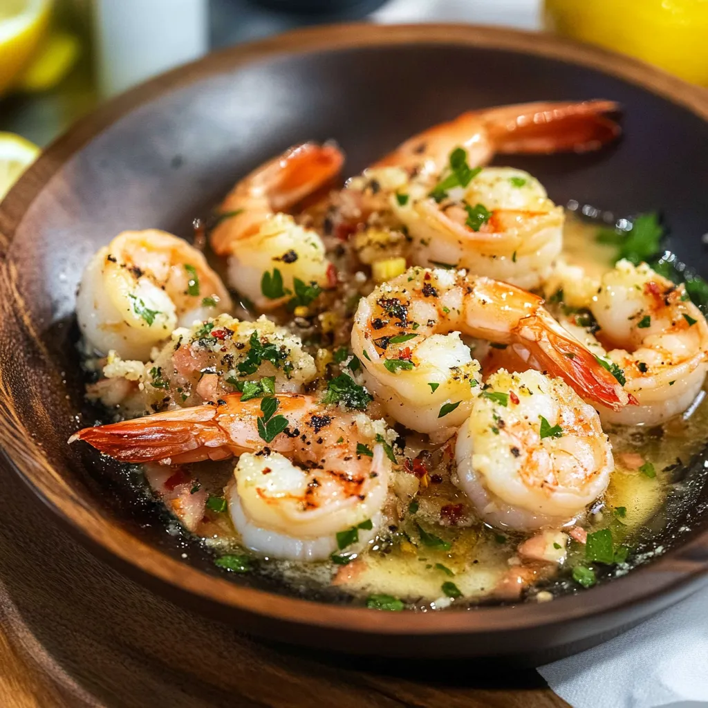 A bowl of shrimp scampi skillet.