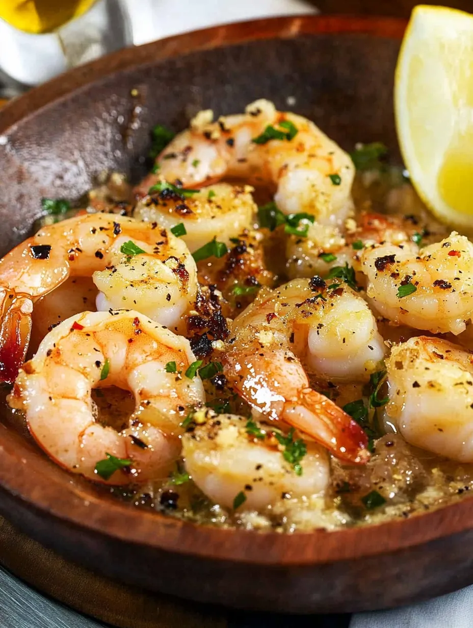 A bowl of shrimp scampi skillet.