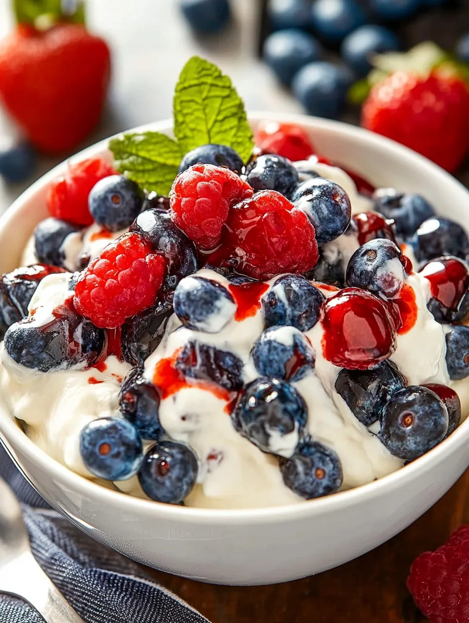A bowl of red white and blue fruit salad.