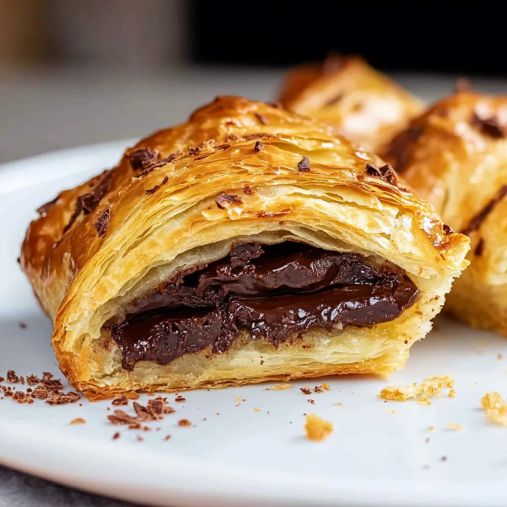 A pastry with chocolate filling on a plate.