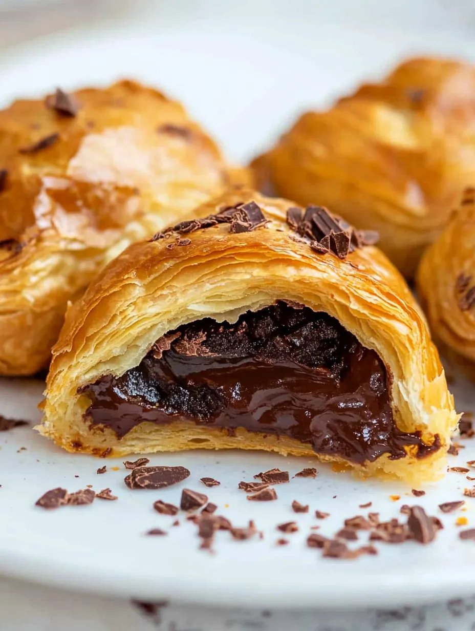 A pastry with chocolate drizzled on top.
