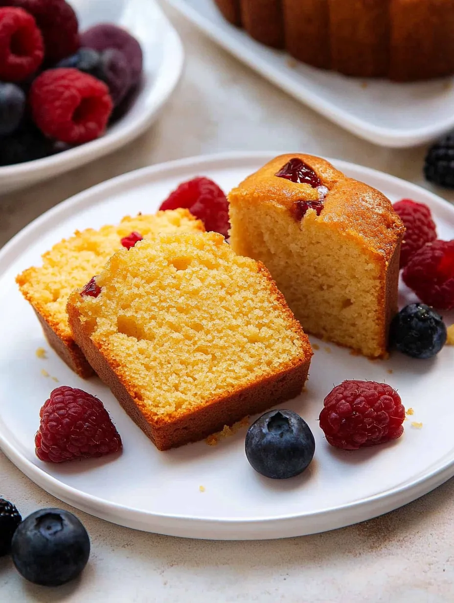 A slice of pound cake with raspberries on top.