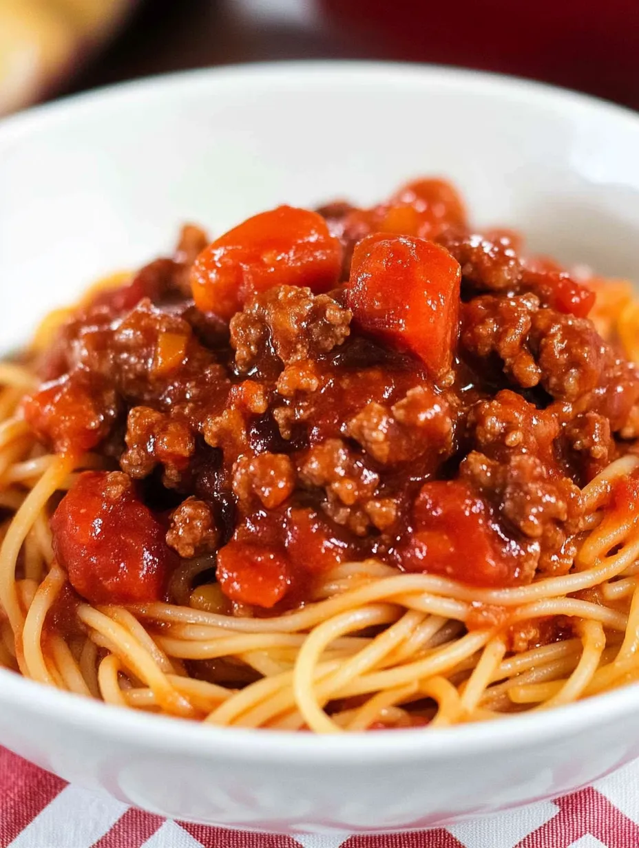 A bowl of spaghetti with meat sauce.