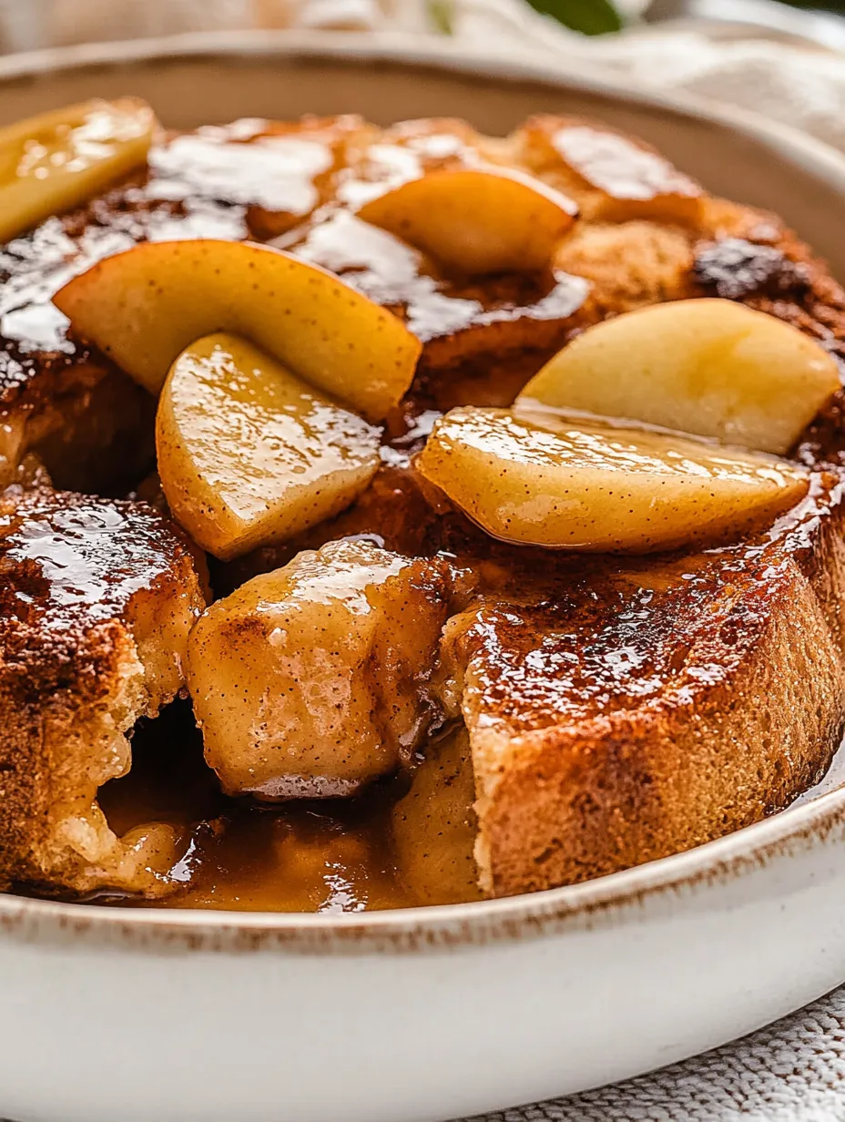 A delicious looking apple baked French toast.