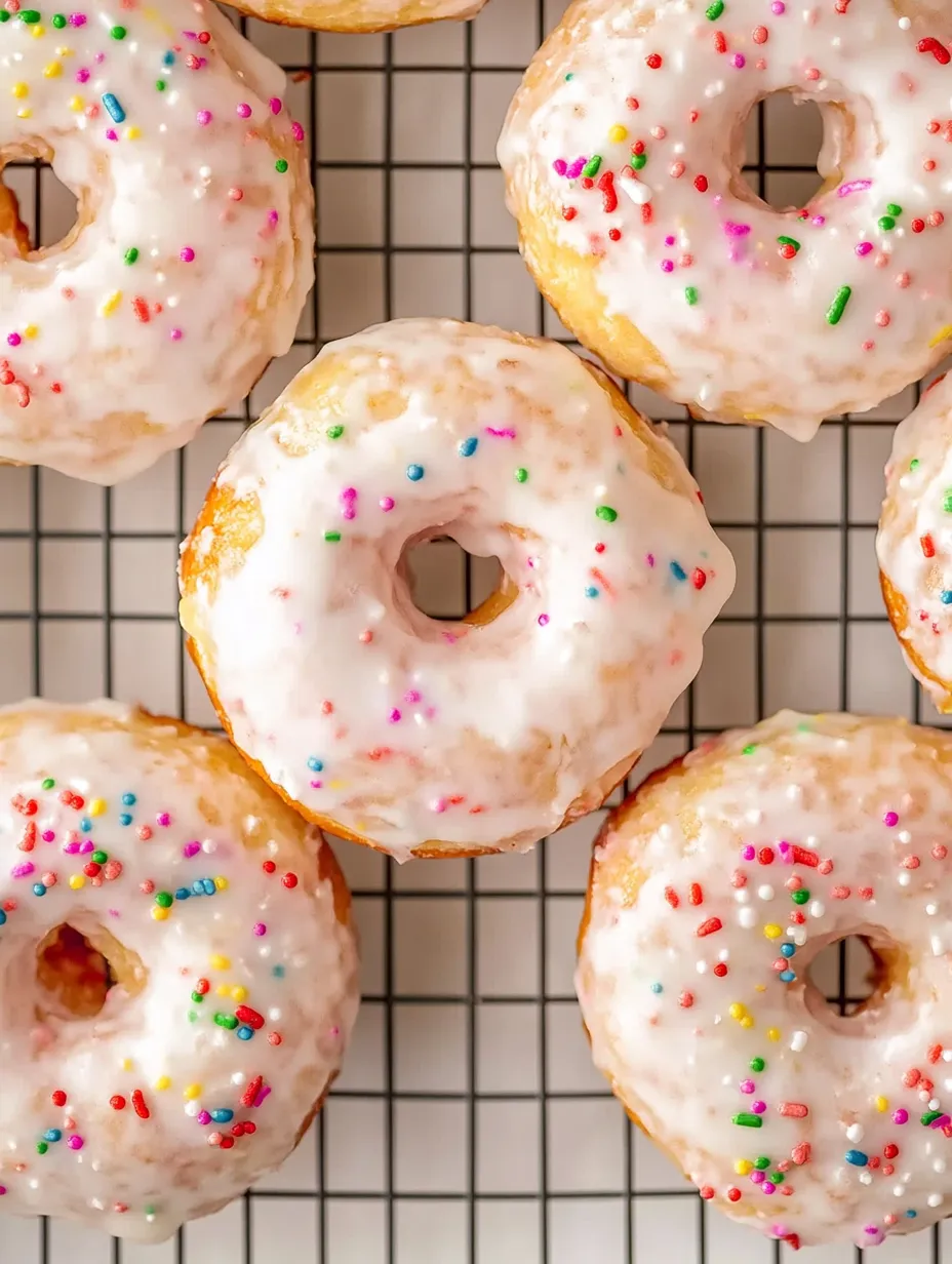 A tray of donuts with sprinkles on top.
