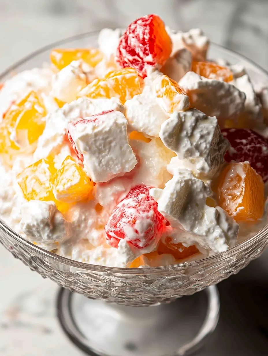A bowl of fruit salad with white cream.
